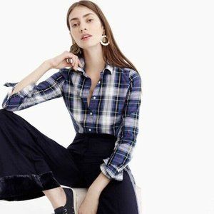 NWT J.Crew Retail PERFECT SHIRT NAVY BLUE PLAID Tartan White Button Down 4 $89